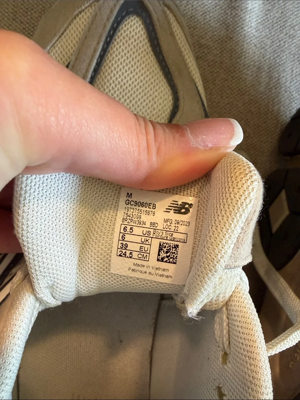 New Balance Sneakers in Cream and Gray with Navy Accents